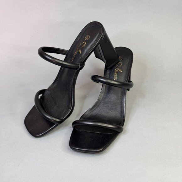 Athlefit Chunky Strappy Sandal Square Open Toe Heels – Black, Size 8 - Picture 1 of 9